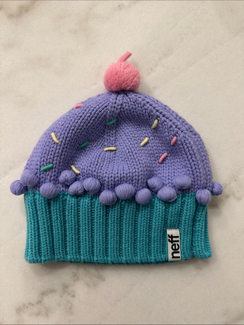 Cupcake Purple, Teal & Pink Pom Knit Beanie